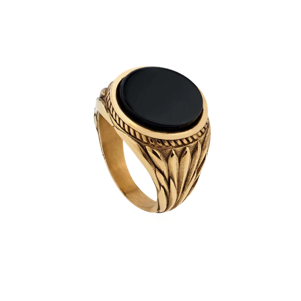 Black stone signet ring (gold)
