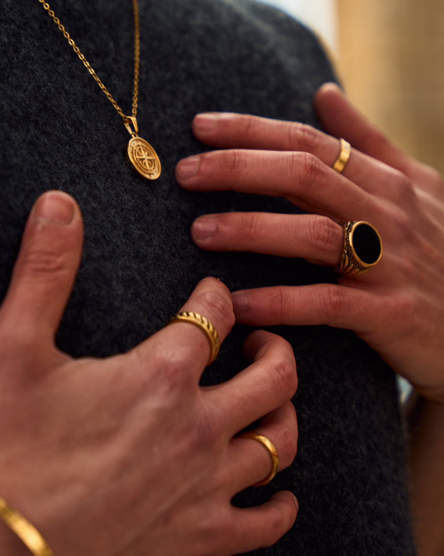 Black stone signet ring (gold)